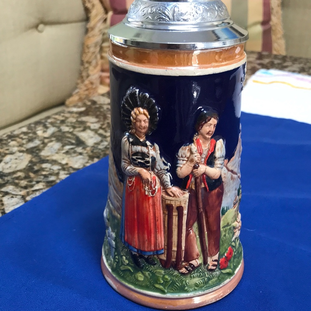 Vintage Reinhold Merkelbach #4186 Beer Stein with Pewter Lid - “Swiss Costumes”